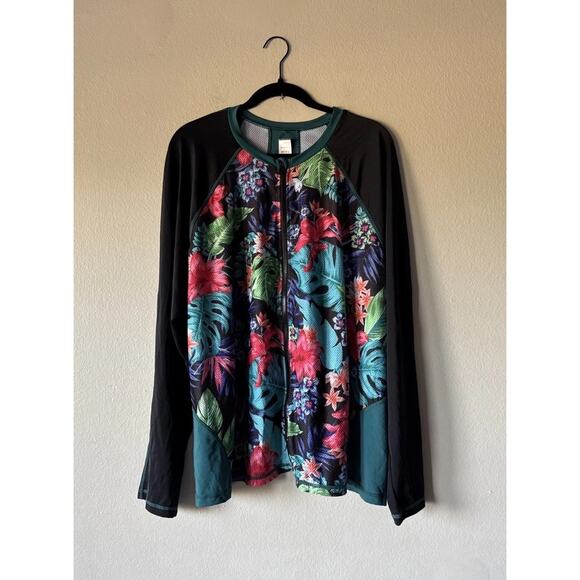 Swimsuits For All Rashguard Women’s Plus Size 30 Floral Hawaiian Swim Top Zip - Picture 1 of 10